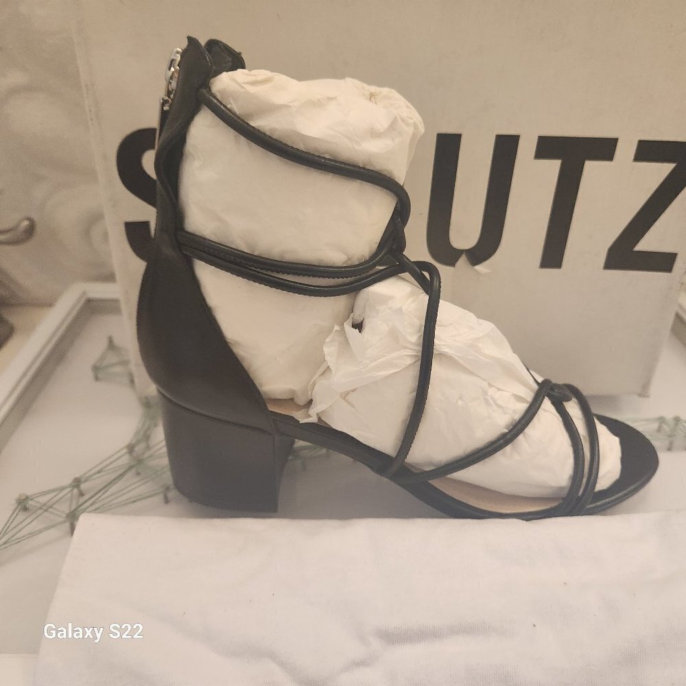 Schutz "Shayla" Black Leather Heeled Sandals. Nib. Size 8